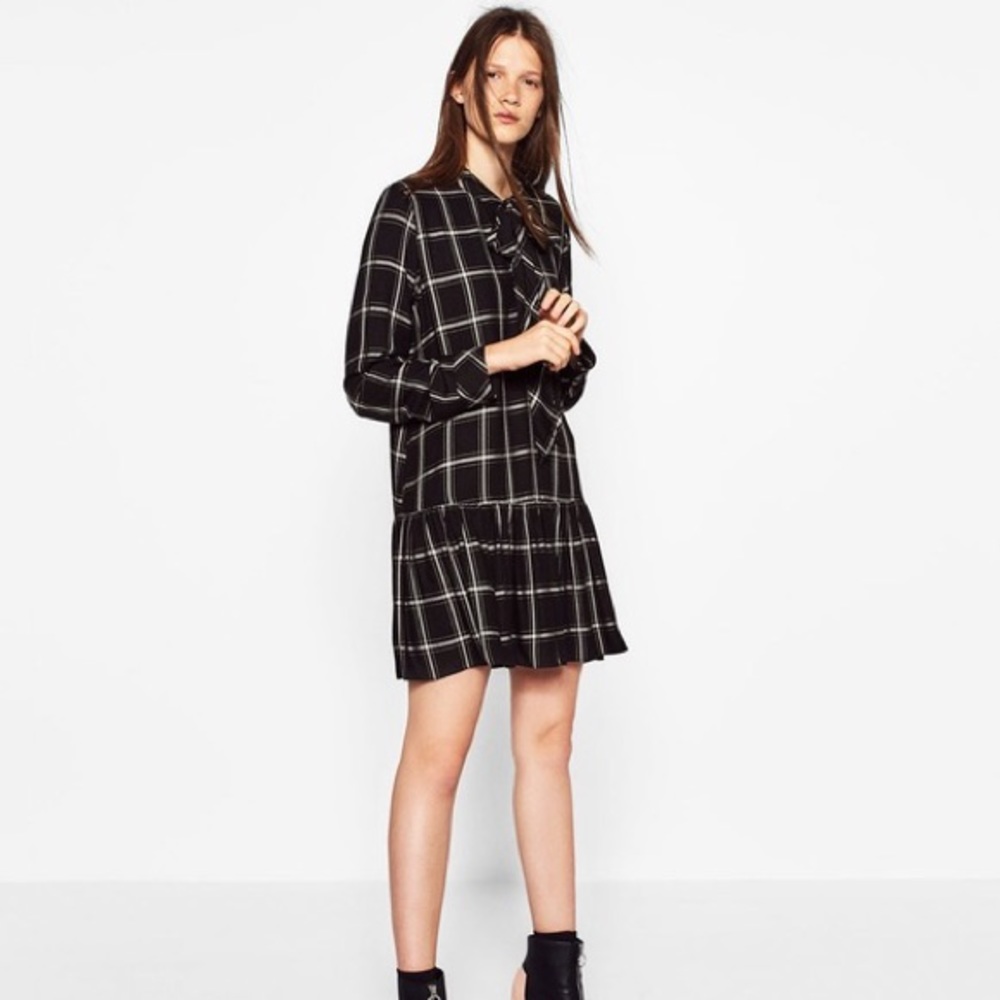 ZARA B/W Windowpane Shirt Dress